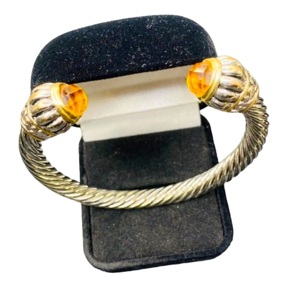 Twisted Cable Cuff Bracelet Silver Tone With Cabochon Ends NWOT - Picture 9 of 11